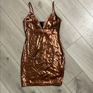 SHEIN Gold Bodycon Mini Dress Spaghetti Strap Plunge